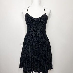 Black Strappy Floral Velvet Fit & Flare Mini Dress